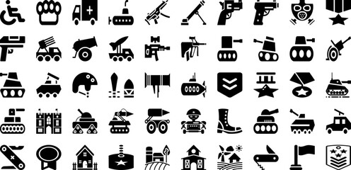 Army Icon Set Isolated Silhouette Solid Icons With Sign, Design, Vector, Military, Icon, Symbol, Army Infographic Simple Vector Illustration