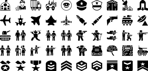 Army Icon Set Isolated Silhouette Solid Icons With Icon, Military, Symbol, Sign, Army, Design, Vector Infographic Simple Vector Illustration