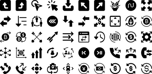 Arrow Icon Set Isolated Silhouette Solid Icons With Sign, Icon, Symbol, Collection, Vector, Set, Arrow Infographic Simple Vector Illustration