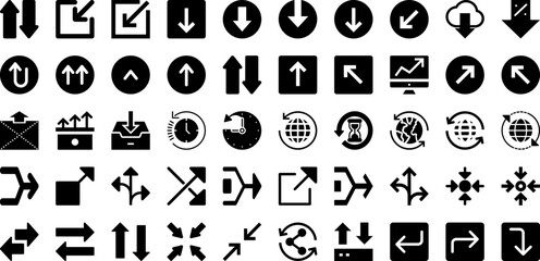 Arrow Icon Set Isolated Silhouette Solid Icons With Symbol, Icon, Set, Arrow, Sign, Vector, Collection Infographic Simple Vector Illustration