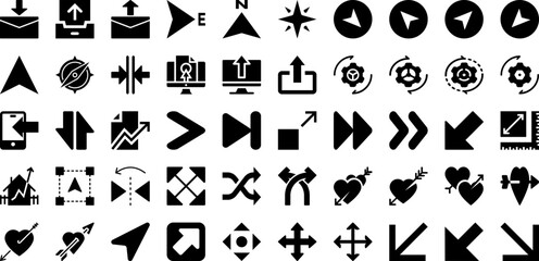 Arrow Icon Set Isolated Silhouette Solid Icons With Arrow, Symbol, Icon, Set, Vector, Collection, Sign Infographic Simple Vector Illustration