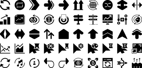 Arrow Icon Set Isolated Silhouette Solid Icons With Collection, Icon, Symbol, Sign, Set, Vector, Arrow Infographic Simple Vector Illustration