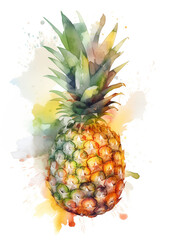 Watercolor painting of fresh pineapple fruit ai generative