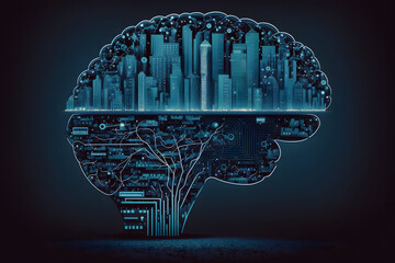 Generative AI image of futuristic attractive city with skyscrapers resorts clouds and stars in sky with help of modern technology intelligence and computing