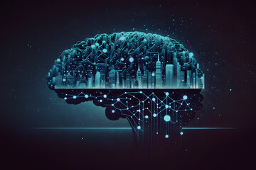 Generative AI image of futuristic attractive city with skyscrapers resorts clouds and stars in sky with help of modern technology intelligence and computing