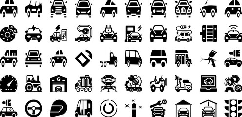 Auto Icon Set Isolated Silhouette Solid Icons With Icon, Car, Vehicle, Vector, Transportation, Symbol, Auto Infographic Simple Vector Illustration