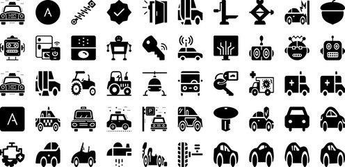 Auto Icon Set Isolated Silhouette Solid Icons With Auto, Vehicle, Car, Symbol, Transportation, Icon, Vector Infographic Simple Vector Illustration