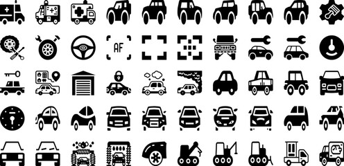 Auto Icon Set Isolated Silhouette Solid Icons With Auto, Transportation, Symbol, Icon, Vehicle, Car, Vector Infographic Simple Vector Illustration