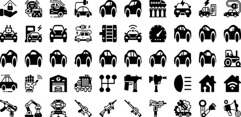 Auto Icon Set Isolated Silhouette Solid Icons With Icon, Vector, Auto, Car, Transportation, Symbol, Vehicle Infographic Simple Vector Illustration