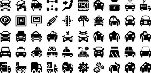Auto Icon Set Isolated Silhouette Solid Icons With Vector, Icon, Car, Transportation, Vehicle, Symbol, Auto Infographic Simple Vector Illustration
