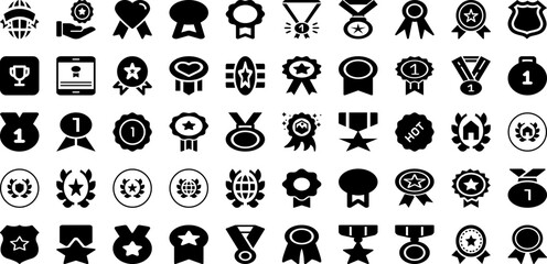 Award Icon Set Isolated Silhouette Solid Icons With Sign, Vector, Award, Prize, Icon, Achievement, Winner Infographic Simple Vector Illustration