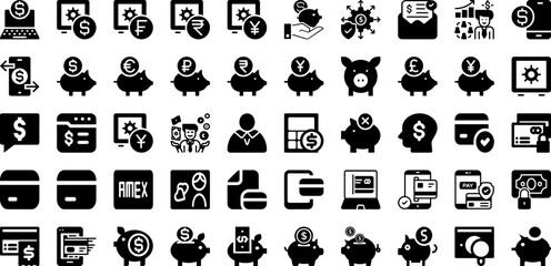 Bank Icon Set Isolated Silhouette Solid Icons With Bank, Banking, Finance, Vector, Business, Money, Icon Infographic Simple Vector Illustration