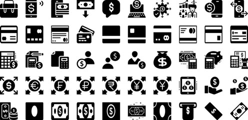 Bank Icon Set Isolated Silhouette Solid Icons With Finance, Bank, Banking, Business, Vector, Icon, Money Infographic Simple Vector Illustration