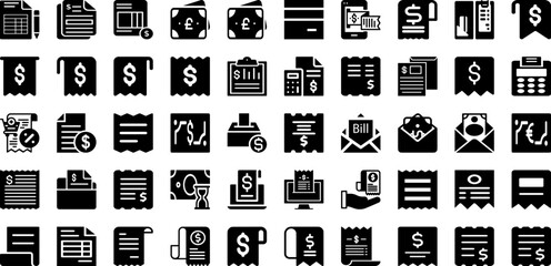 Bill Icon Set Isolated Silhouette Solid Icons With Finance, Bill, Payment, Vector, Money, Business, Icon Infographic Simple Vector Illustration