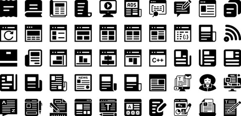 Blog Icon Set Isolated Silhouette Solid Icons With Web, Sign, Internet, Icon, Blog, Social, Symbol Infographic Simple Vector Illustration
