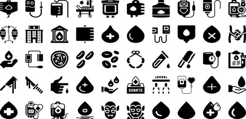 Blood Icon Set Isolated Silhouette Solid Icons With Sign, Icon, Design, Science, Medical, Symbol, Vector Infographic Simple Vector Illustration