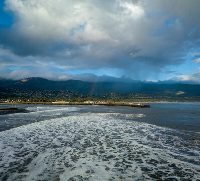 Rainbow over Santa Barbara Harbor from sandspit