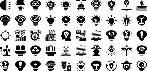 Bulb Icon Set Isolated Silhouette Solid Icons With Icon, Power, Energy, Bulb, Electric, Light, Symbol Infographic Simple Vector Illustration