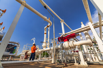 Male worker inspection at valve of visual check record pipeline oil and gas