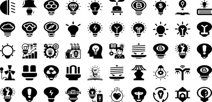 Bulb Icon Set Isolated Silhouette Solid Icons With Icon, Power, Energy, Bulb, Electric, Light, Symbol Infographic Simple Vector Illustration