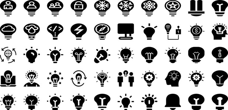 Bulb Icon Set Isolated Silhouette Solid Icons With Light, Power, Electric, Bulb, Symbol, Icon, Energy Infographic Simple Vector Illustration