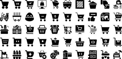 Cart Icon Set Isolated Silhouette Solid Icons With Symbol, Retail, Business, Vector, Sale, Cart, Icon Infographic Simple Vector Illustration