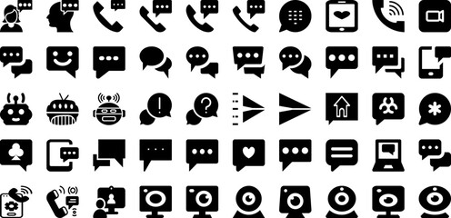 Chat Icon Set Isolated Silhouette Solid Icons With Symbol, Message, Chat, Communication, Icon, Sign, Vector Infographic Simple Vector Illustration