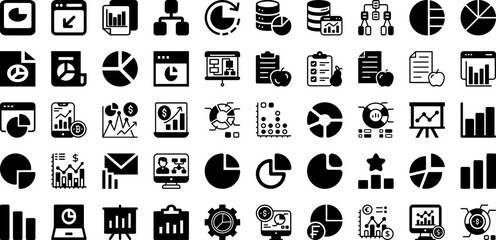 Chart Icon Set Isolated Silhouette Solid Icons With Icon, Business, Symbol, Graph, Vector, Sign, Chart Infographic Simple Vector Illustration