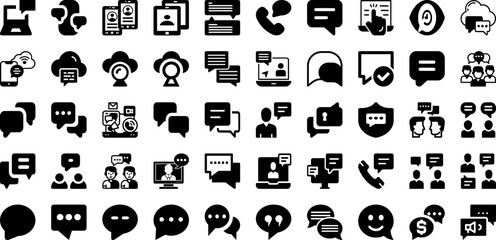 Chat Icon Set Isolated Silhouette Solid Icons With Symbol, Sign, Vector, Communication, Chat, Icon, Message Infographic Simple Vector Illustration