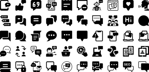 Chat Icon Set Isolated Silhouette Solid Icons With Sign, Message, Symbol, Communication, Vector, Icon, Chat Infographic Simple Vector Illustration