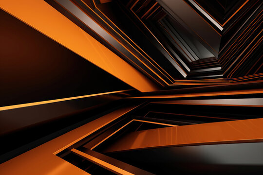 Generative AI illustration of abstract background design of black and orange panels forming geometric pattern