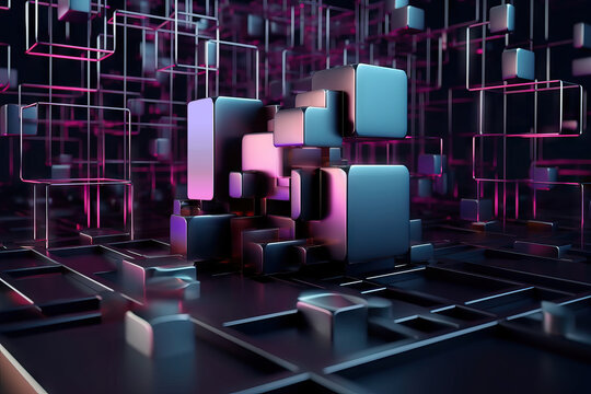 Generative AI illustration of abstract background of endless futuristic geometric shapes for wallpaper