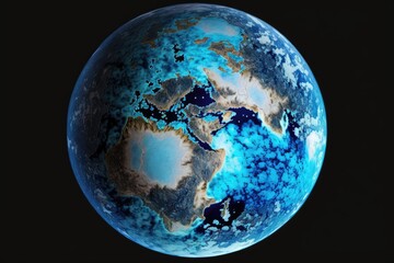 Blue planet Earth with continents in dark space