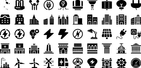 City Icon Set Isolated Silhouette Solid Icons With Urban, Icon, City, Set, Line, Building, Vector Infographic Simple Vector Illustration