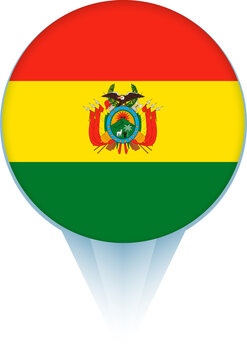 Map pointer with flag of Bolivia.