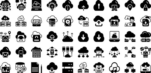 Cloud Icon Set Isolated Silhouette Solid Icons With Vector, Icon, Internet, Technology, Cloud, Symbol, Web Infographic Simple Vector Illustration