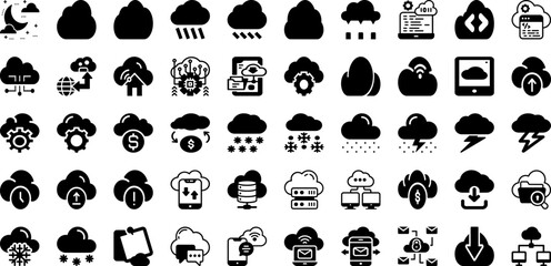 Cloud Icon Set Isolated Silhouette Solid Icons With Cloud, Internet, Technology, Symbol, Vector, Icon, Web Infographic Simple Vector Illustration