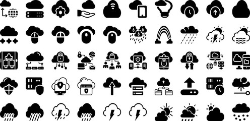 Cloud Icon Set Isolated Silhouette Solid Icons With Web, Symbol, Internet, Cloud, Icon, Vector, Technology Infographic Simple Vector Illustration