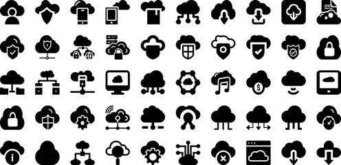Cloud Icon Set Isolated Silhouette Solid Icons With Symbol, Cloud, Internet, Web, Technology, Vector, Icon Infographic Simple Vector Illustration