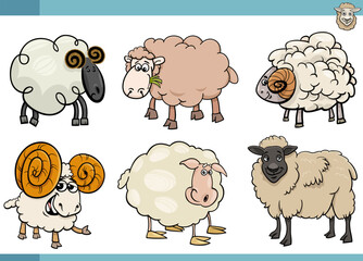 cartoon sheep farm animals comic characters set