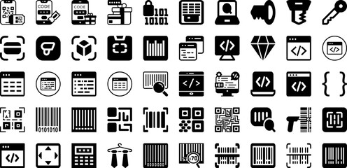 Code Icon Set Isolated Silhouette Solid Icons With Symbol, Icon, Digital, Sign, Vector, Code, Technology Infographic Simple Vector Illustration