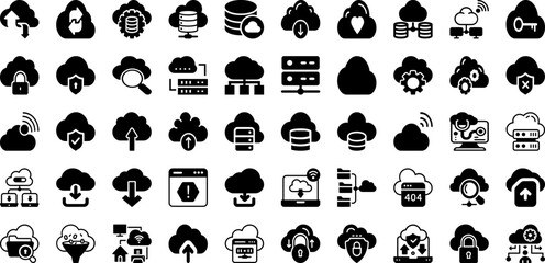 Data Icon Set Isolated Silhouette Solid Icons With Computer, Vector, Symbol, Set, Technology, Icon, Data Infographic Simple Vector Illustration