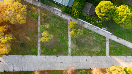 Aerial perpendicular view of Schuster park in Rome, Italy.