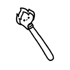 Hand-drawn Cute line torch, fire, campfire, object, Camping character design in doodle style with face