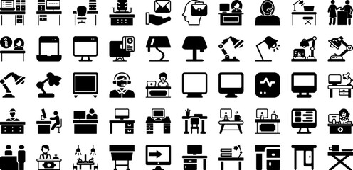 Desk Icon Set Isolated Silhouette Solid Icons With Desk, Icon, Vector, Computer, Work, Office, Business Infographic Simple Vector Illustration