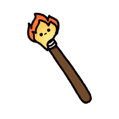 Hand-drawn Cute torch, fire, campfire, object, Camping character design in doodle style