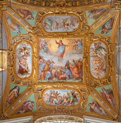 Fototapeta na wymiar GENOVA, ITALY - MARCH 6, 2023: The fresco of Ascension of the Lord in the church Basilica della Santissima Annunziata del Vastato by Giovanni Carlone (1590–1630).