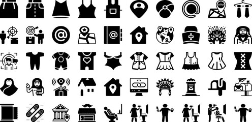 Dress Icon Set Isolated Silhouette Solid Icons With Outline, Vector, Female, Icon, Illustration, Dress, Symbol Infographic Simple Vector Illustration