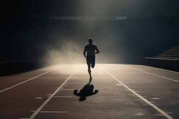 A man sprint running on track on head. Generative Ai