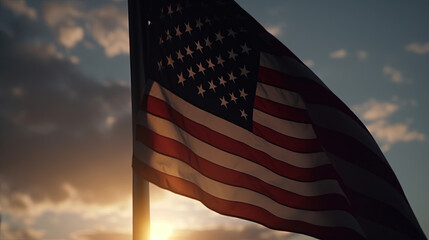 Close up american flag background. 4th of july. Independence day illustration. Generative AI.